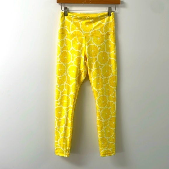 NWOT Wildfox lemon print white yellow sports workout leggings/tights yoga sz S - Picture 4 of 10